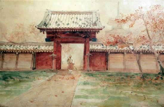 Bunsai Loki (1863-1906) Temple garden, Nikko, 13 x 19.5in.